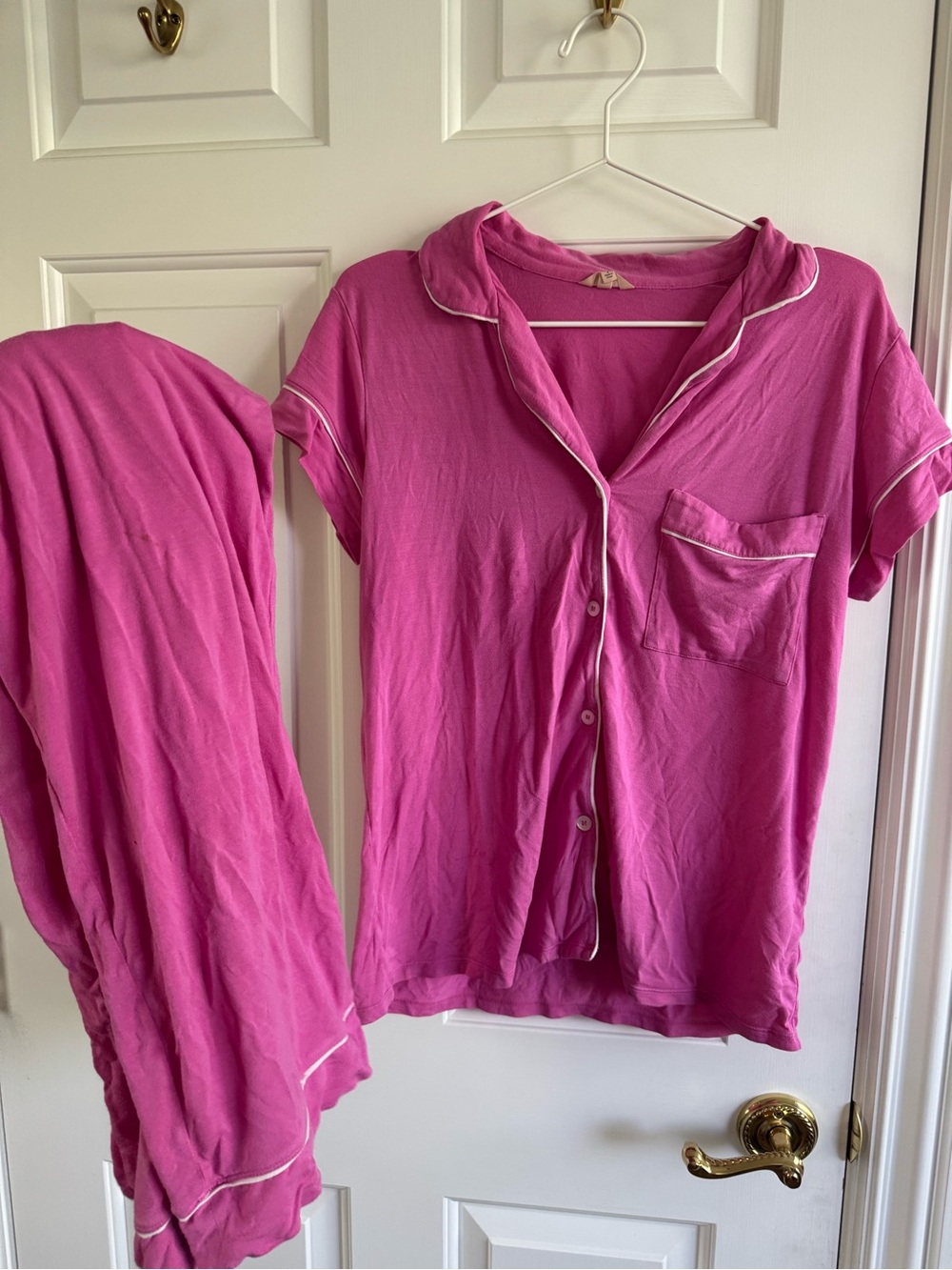 Eberjey Hot Pink Short Sleeve Pajama Set with Contrast Piping